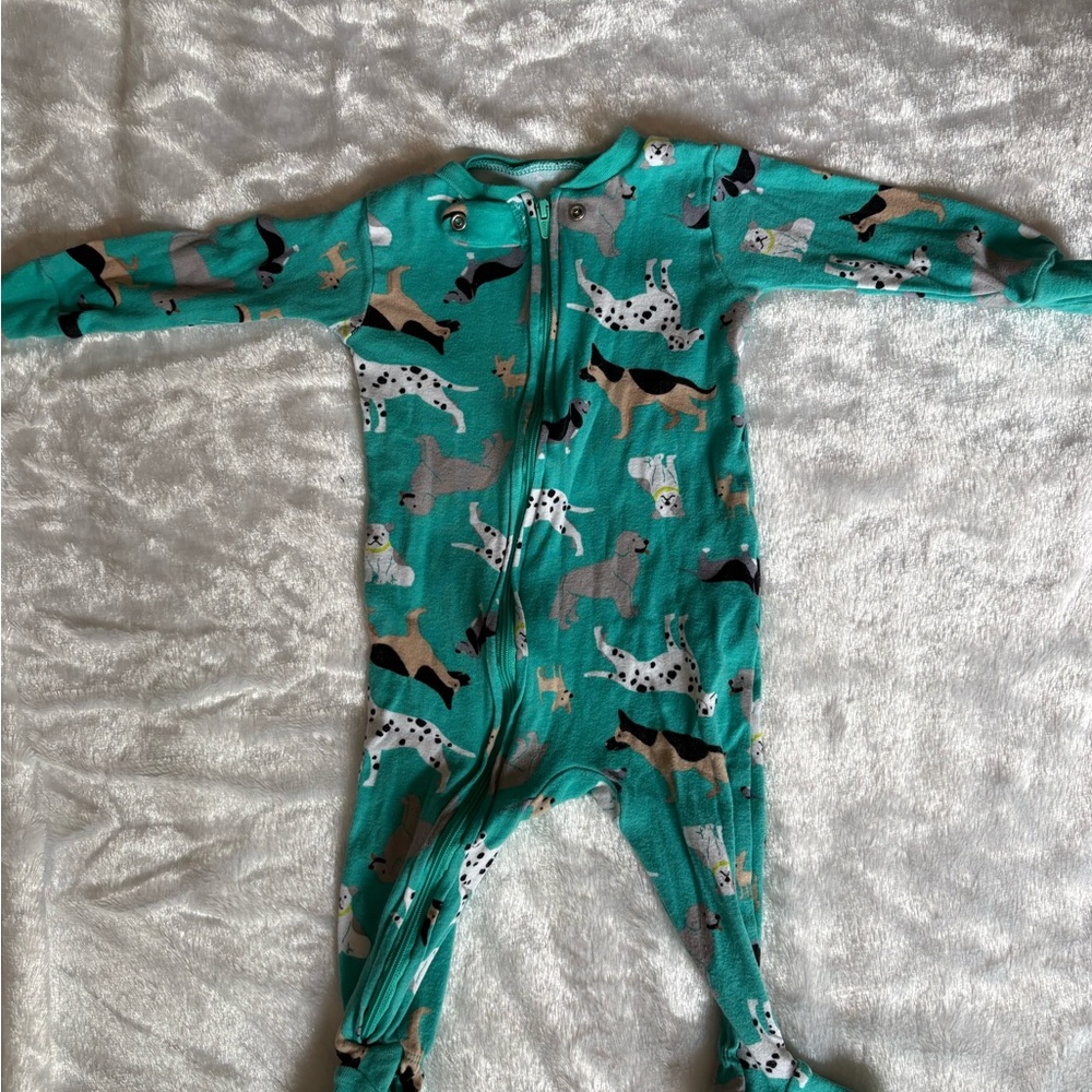 Baby- Dog Print Footed One-Piece Pajamas - Teal